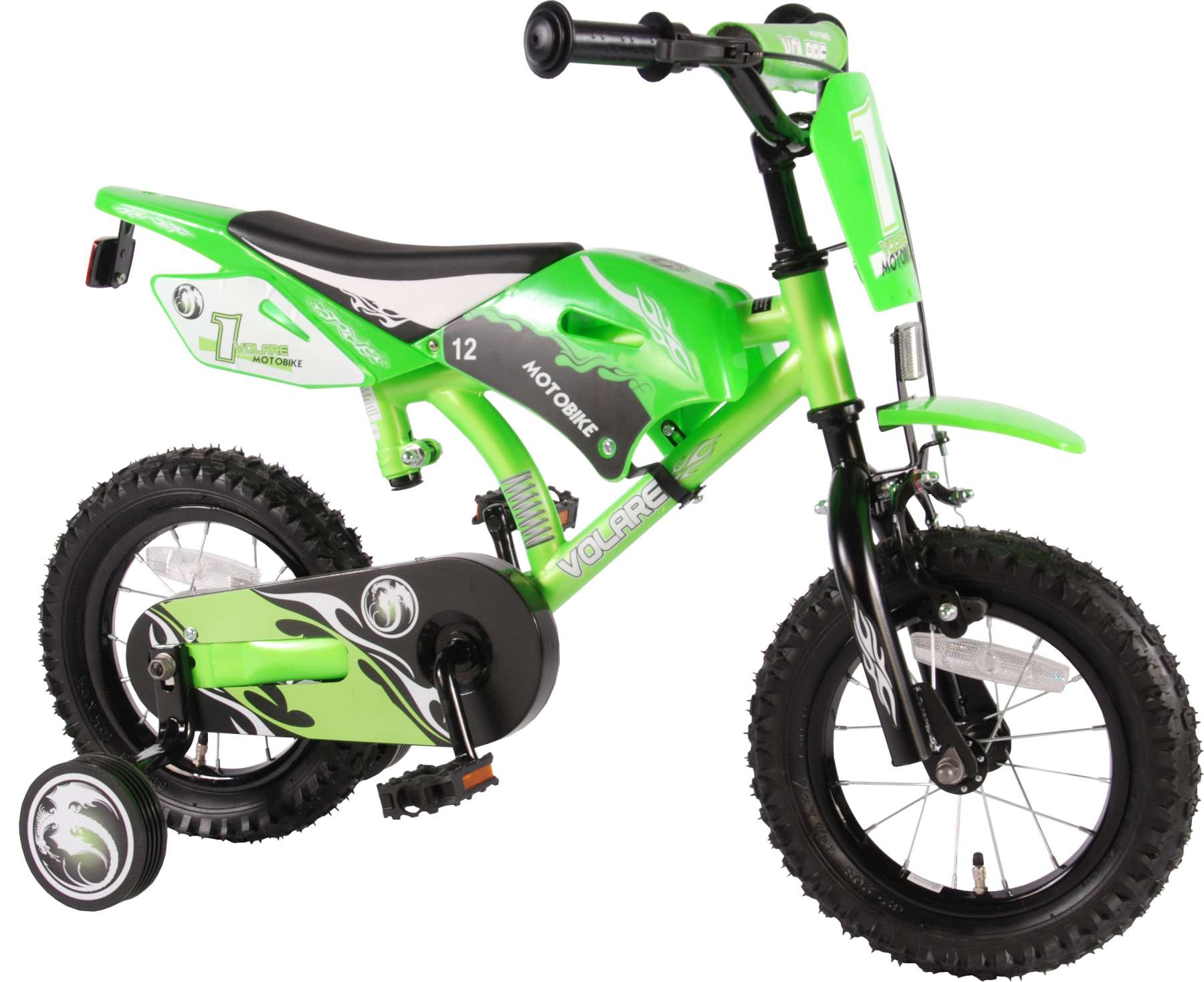 Volare Motorbike Kinderfiets - - 12 inch - Groen - 95% afgemonteerd - Stapelopfietsen