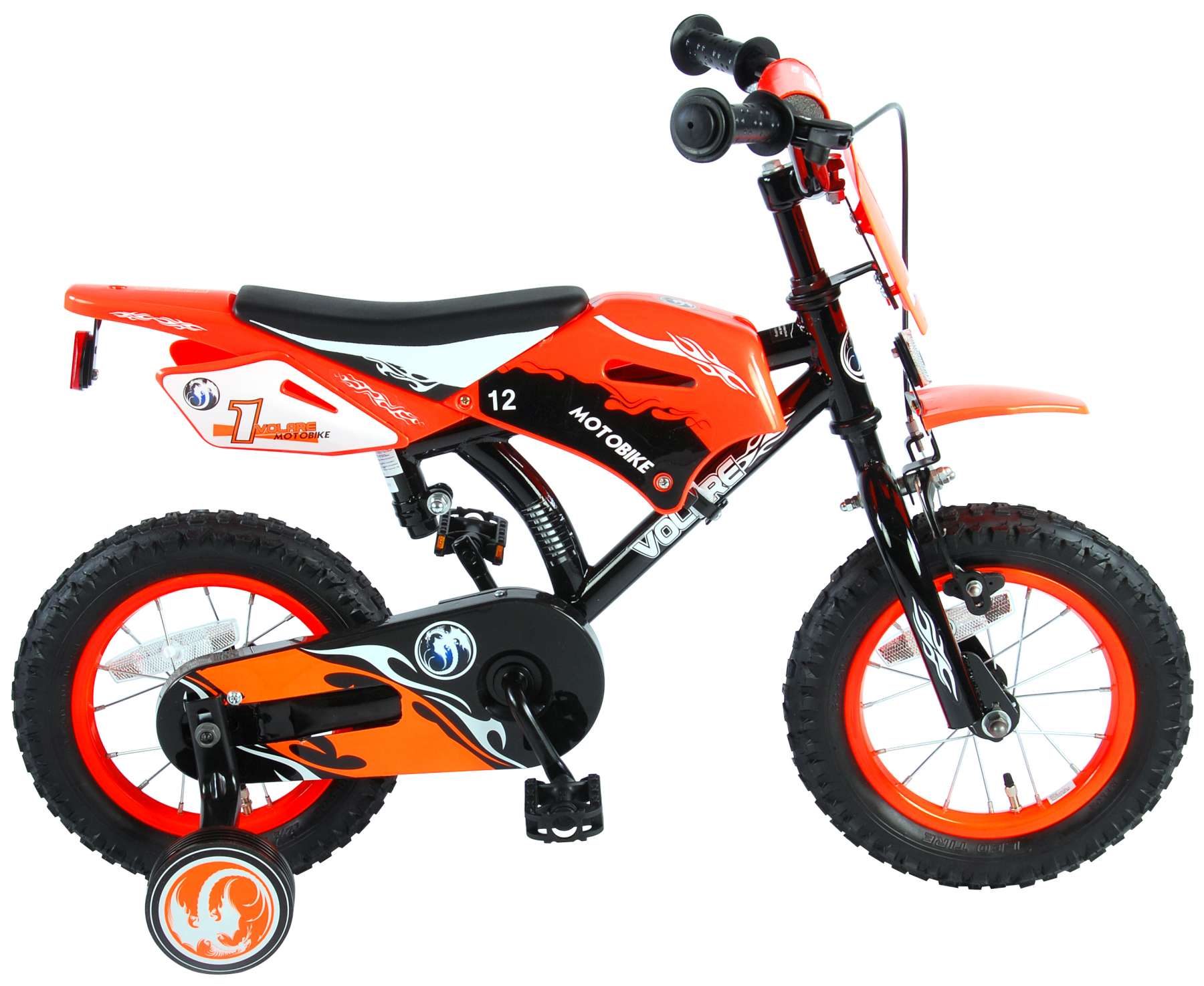 Luiheid Haan Egyptische Volare Motorbike Kinderfiets - Jongens - 12 inch - Oranje - 95% afgemonteerd