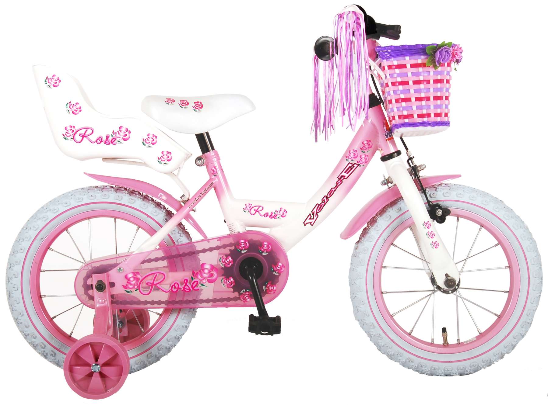 Volare Rose Kinderfiets Meisjes - 14 Roze Wit - 95% afgemonteerd