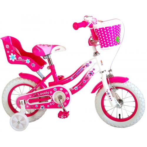 Volare Lovely Kinderfiets - Meisjes - 12 inch - Roze Wit - Twee Handremmen