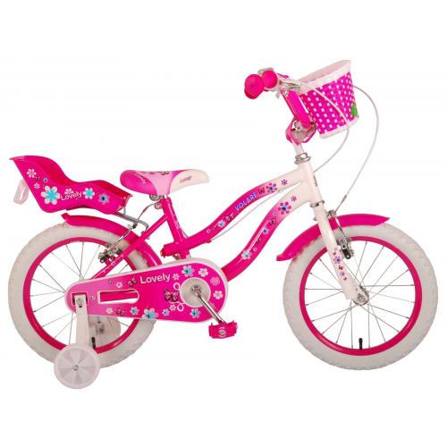 Volare Lovely Kinderfiets - Meisjes - 16 inch - Roze Wit - Twee Handremmen - 95% afgemonteerd