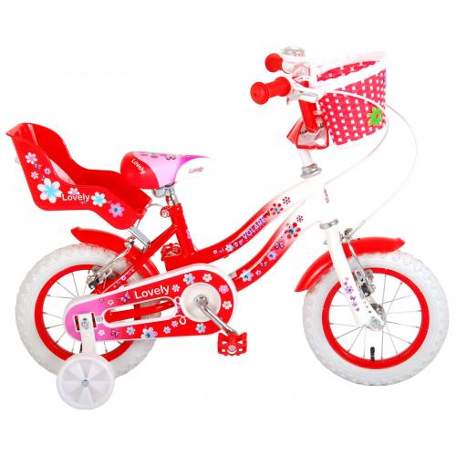 Volare Lovely Kinderfiets - Meisjes - 12 inch - Rood Wit - Twee Handremmen - 95% afgemonteerd
