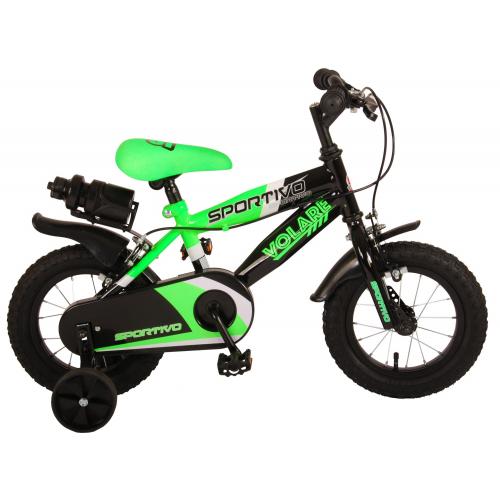 Volare Sportivo Kinderfiets - Jongens - 12 inch - Neon Groen Zwart - Twee Handremmen - 95% afgemonteerd