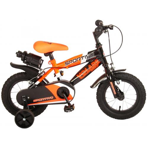 Volare Sportivo Kinderfiets - Jongens - 12 inch - Neon Oranje Zwart - Twee Handremmen - 95% afgemonteerd