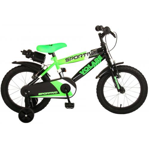 Volare Sportivo Kinderfiets - Jongens - 16 inch - Neon Groen Zwart - Twee Handremmen - 95% afgemonteerd