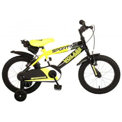 Volare Sportivo Kinderfiets - Jongens - 16 inch - Neon Geel Zwart - Twee Handremmen - 95% afgemonteerd