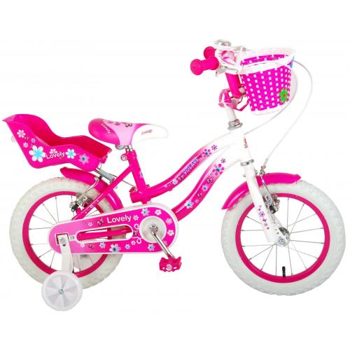 Volare Lovely Kinderfiets - Meisjes - 14 inch - Roze Wit - Twee Handremmen - 95% afgemonteerd