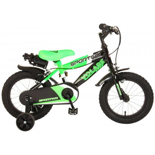 Volare Sportivo Kinderfiets - Jongens - 14 inch - Neon Groen Zwart - Twee Handremmen - 95% afgemonteerd