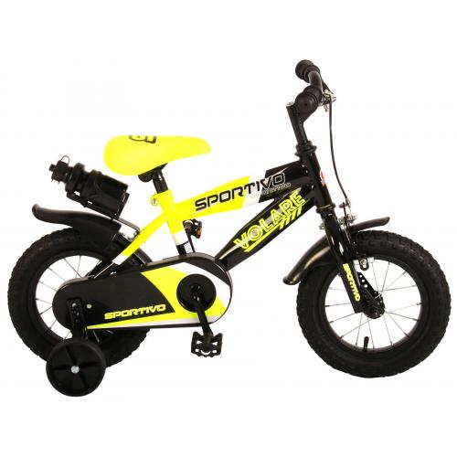 Volare Sportivo Kinderfiets - Jongens - 12 inch - Neon Geel Zwart - 95% afgemonteerd