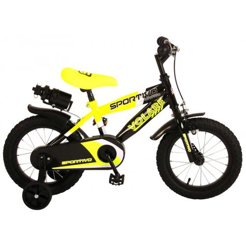 Volare Sportivo Kinderfiets - Jongens - 14 inch - Neon Geel Zwart - 95% afgemonteerd