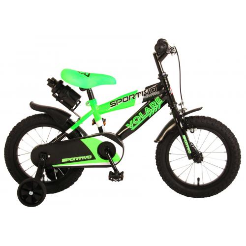 Volare Sportivo Kinderfiets - Jongens - 14 inch - Neon Groen Zwart - 95% afgemonteerd