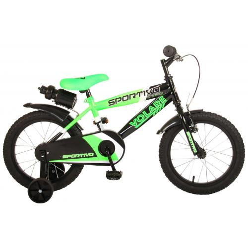 Volare Sportivo Kinderfiets - Jongens - 16 inch - Neon Groen Zwart - 95% afgemonteerd