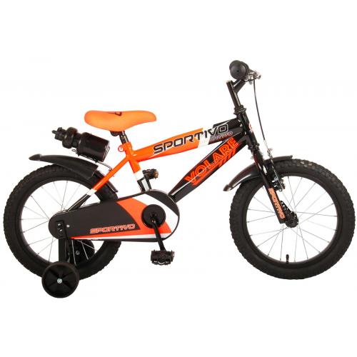 Volare Sportivo Kinderfiets - Jongens - 16 inch - Neon Oranje Zwart - 95% afgemonteerd