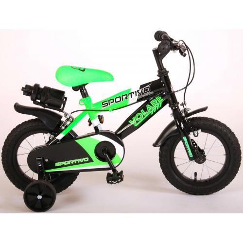 Volare Sportivo Kinderfiets - Jongens - 12 inch - Neon Groen Zwart - Twee Handremmen - 95% afgemonteerd