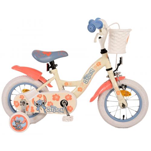 Disney Stitch Kinderfiets - Meisjes - 12 inch - Crème Koraal Blauw