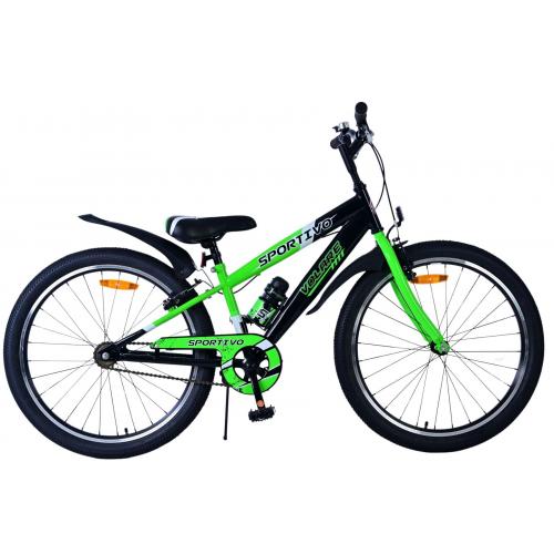 Volare Sportivo Kinderfiets - Jongens - 24 inch - Zwart Groen - Twee Handremmen