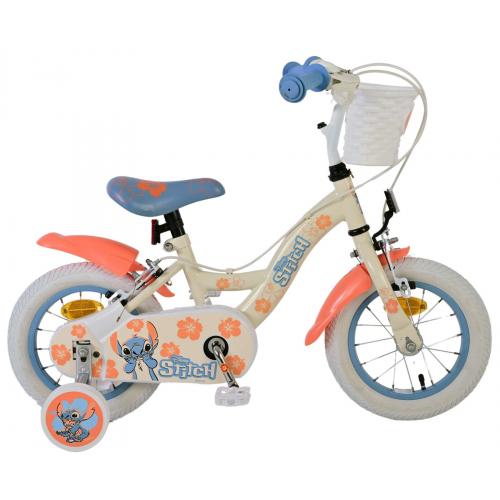 Disney Stitch Kinderfiets - Meisjes - 12 inch - Twee handremmen - Crème Koraal Blauw