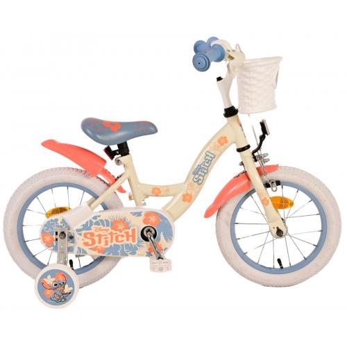 Disney Stitch Kinderfiets - Meisjes - 14 inch - Crème Koraal Blauw