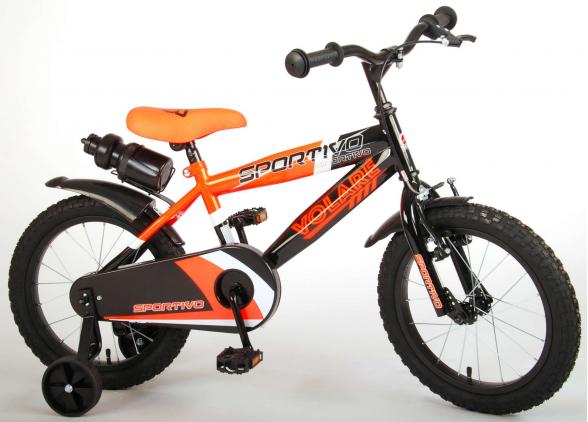 Volare Sportivo Kinderfiets - Jongens - 16 inch - Neon Oranje Zwart - 95% afgemonteerd