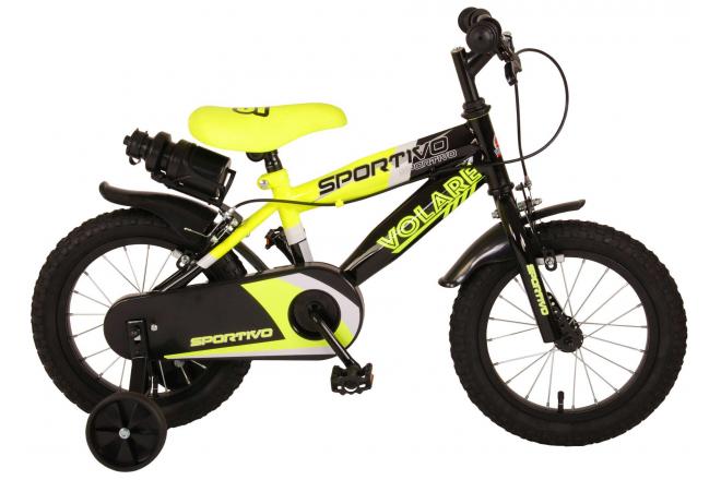 Volare Sportivo Kinderfiets - Jongens - 14 inch - Neon Geel Zwart - Twee Handremmen - 95% afgemonteerd