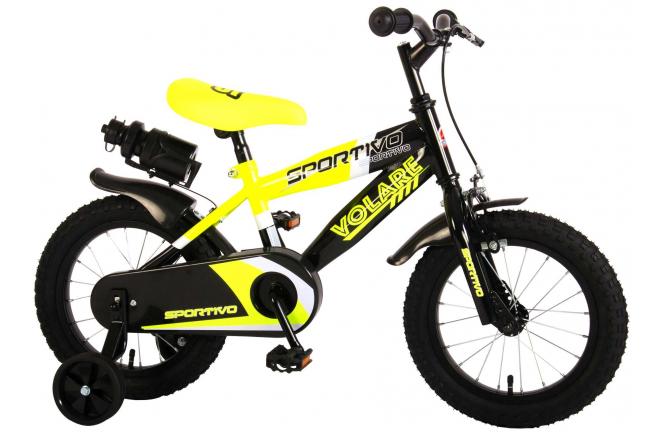 Volare Sportivo Kinderfiets - Jongens - 14 inch - Neon Geel Zwart - 95% afgemonteerd