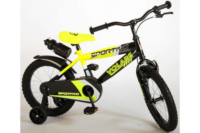 Volare Sportivo Kinderfiets - Jongens - 16 inch - Neon Geel Zwart - 95% afgemonteerd