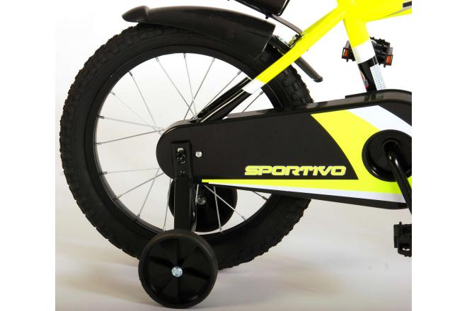 Volare Sportivo Kinderfiets - Jongens - 16 inch - Neon Geel Zwart - 95% afgemonteerd
