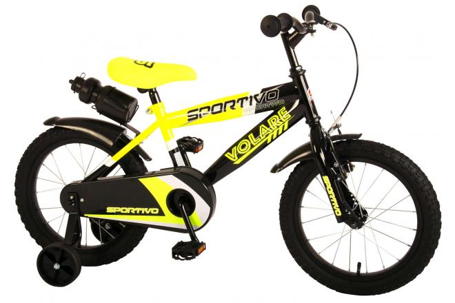 Volare Sportivo Kinderfiets - Jongens - 16 inch - Neon Geel Zwart - 95% afgemonteerd