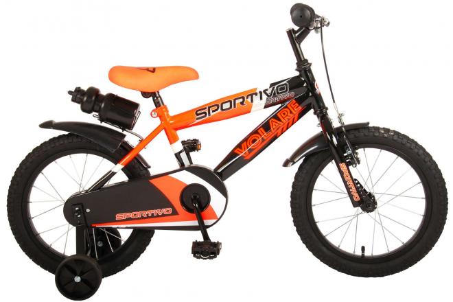 Volare Sportivo Kinderfiets - Jongens - 16 inch - Neon Oranje Zwart - 95% afgemonteerd