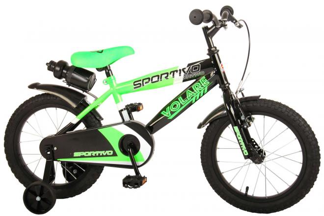Volare Sportivo Kinderfiets - Jongens - 16 inch - Neon Groen Zwart - 95% afgemonteerd