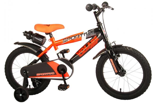 Volare Sportivo Kinderfiets - Jongens - 16 inch - Neon Oranje Zwart - 95% afgemonteerd