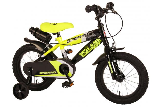 Volare Sportivo Kinderfiets - Jongens - 14 inch - Neon Geel Zwart - Twee Handremmen - 95% afgemonteerd