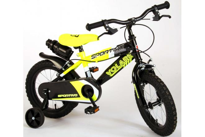 Volare Sportivo Kinderfiets - Jongens - 14 inch - Neon Geel Zwart - Twee Handremmen - 95% afgemonteerd