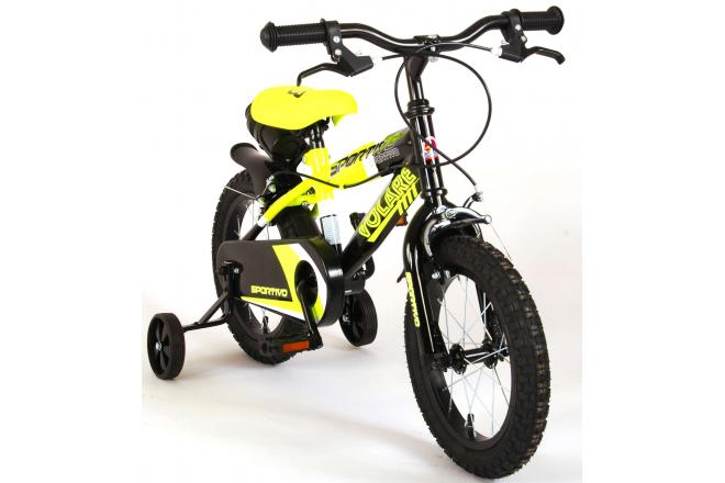 Volare Sportivo Kinderfiets - Jongens - 14 inch - Neon Geel Zwart - Twee Handremmen - 95% afgemonteerd