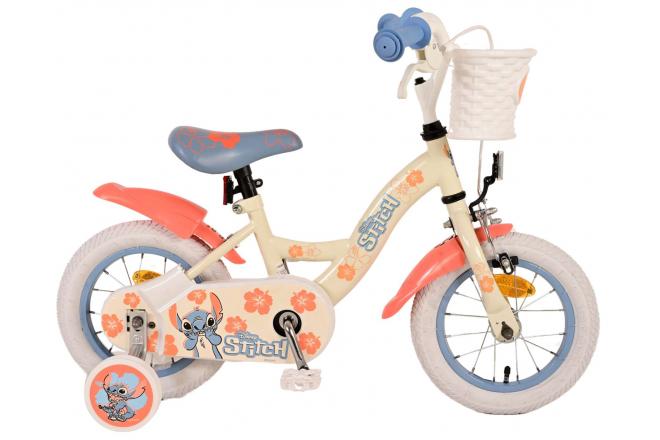 Disney Stitch Kinderfiets Meisjes 12 inch Crème Koraal Blauw