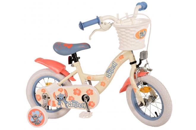 Disney Stitch Kinderfiets - Meisjes - 12 inch - Crème Koraal Blauw