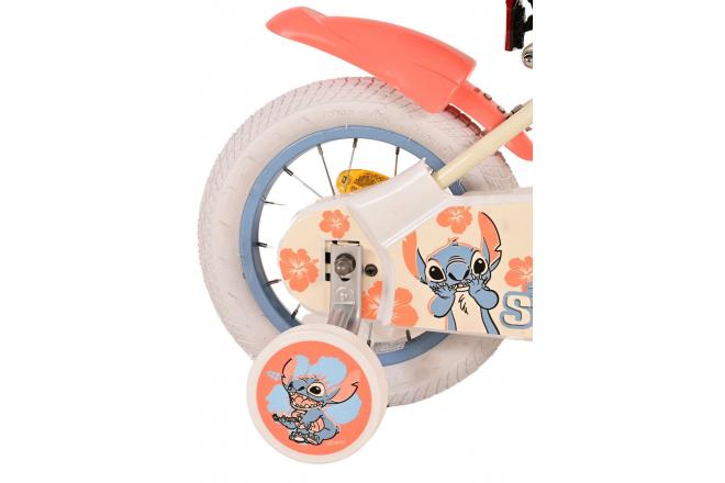 Disney Stitch Kinderfiets - Meisjes - 12 inch - Crème Koraal Blauw