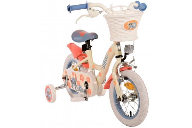 Disney Stitch Kinderfiets - Meisjes - 12 inch - Crème Koraal Blauw