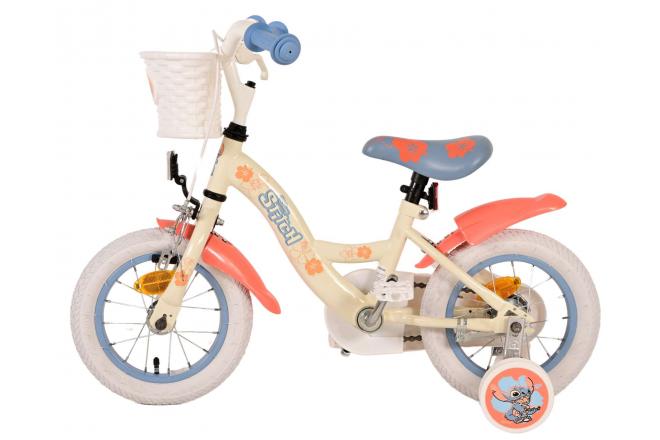 Disney Stitch Kinderfiets - Meisjes - 12 inch - Crème Koraal Blauw