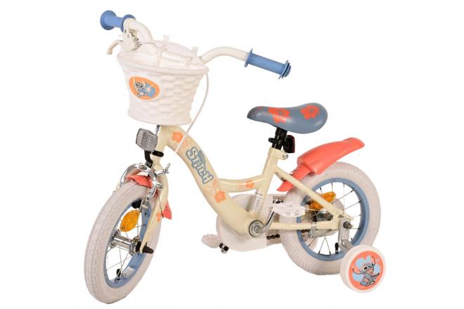 Disney Stitch Kinderfiets - Meisjes - 12 inch - Crème Koraal Blauw