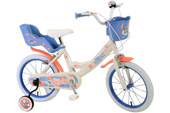 Disney Stitch Kinderfiets - Meisjes - 16 inch - Creme Koraal Blauw - Twee handremmen