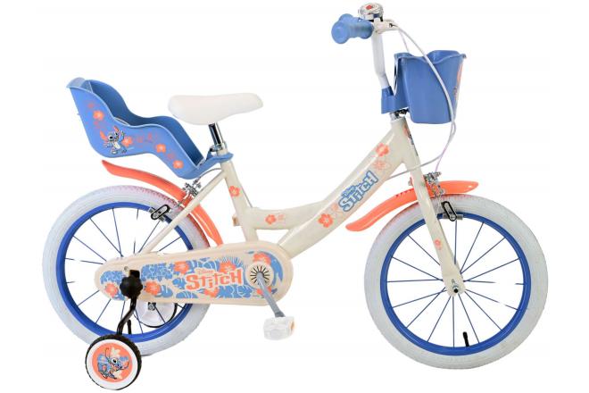 Stitch Stitch Kinderfiets Meisjes 16 inch Creme Koraal Blauw Twee handremmen