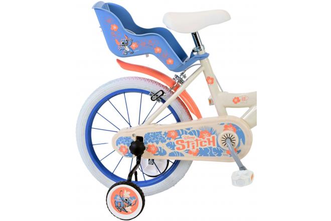 Disney Stitch Kinderfiets - Meisjes - 16 inch - Creme Koraal Blauw - Twee handremmen