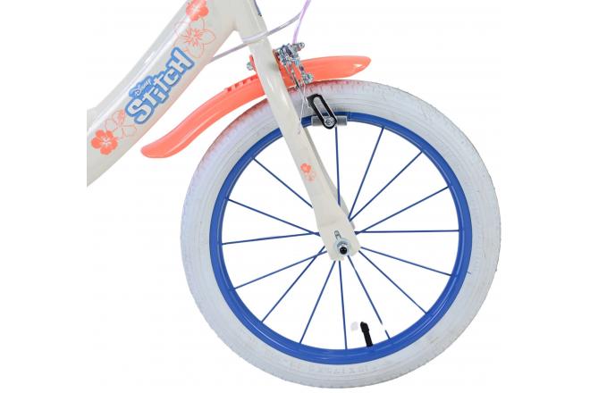 Disney Stitch Kinderfiets - Meisjes - 16 inch - Creme Koraal Blauw - Twee handremmen