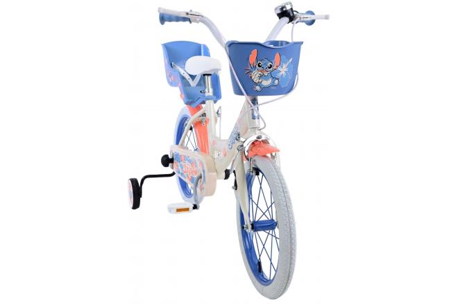 Disney Stitch Kinderfiets - Meisjes - 16 inch - Creme Koraal Blauw - Twee handremmen