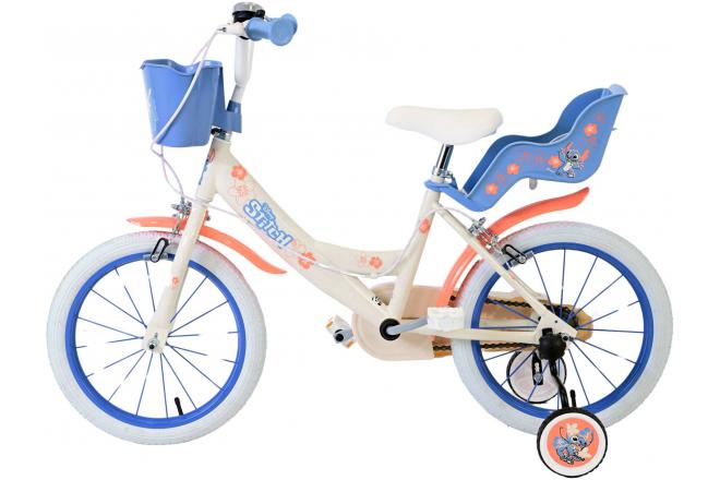 Disney Stitch Kinderfiets - Meisjes - 16 inch - Creme Koraal Blauw - Twee handremmen