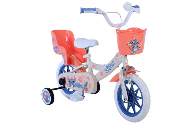 Disney Stitch Kinderfiets - Meisjes - 12 inch - Creme - Koraal - Blauw