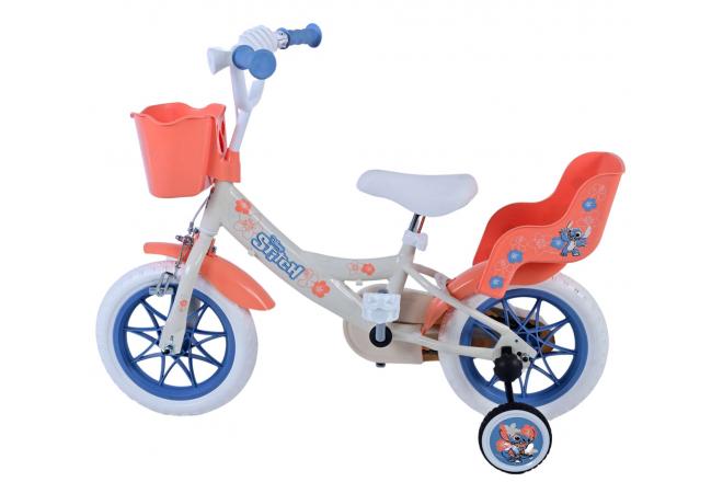 Disney Stitch Kinderfiets - Meisjes - 12 inch - Creme - Koraal - Blauw