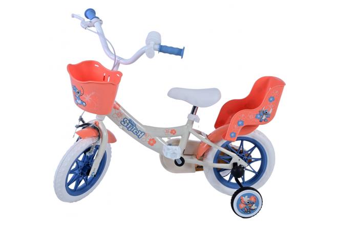 Disney Stitch Kinderfiets - Meisjes - 12 inch - Creme - Koraal - Blauw