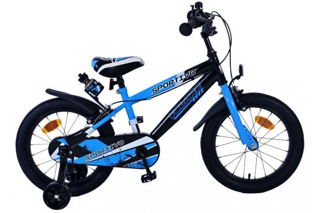 Volare Sportivo Kinderfiets – Jongens – 16 inch – Blauw Zwart – Twee Handremmen